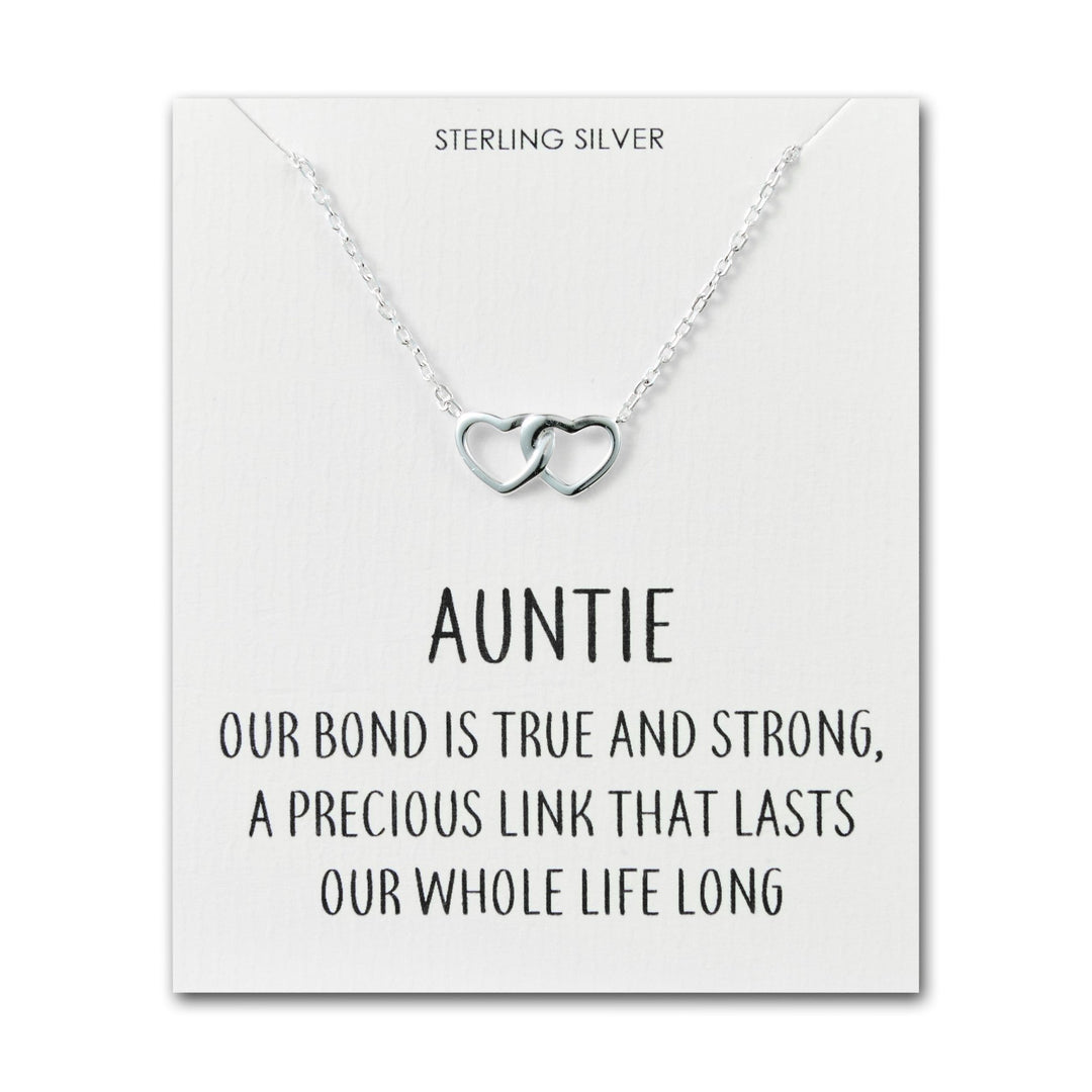 Sterling Silver Auntie Quote Heart Link Necklace - Philip Jones Jewellery