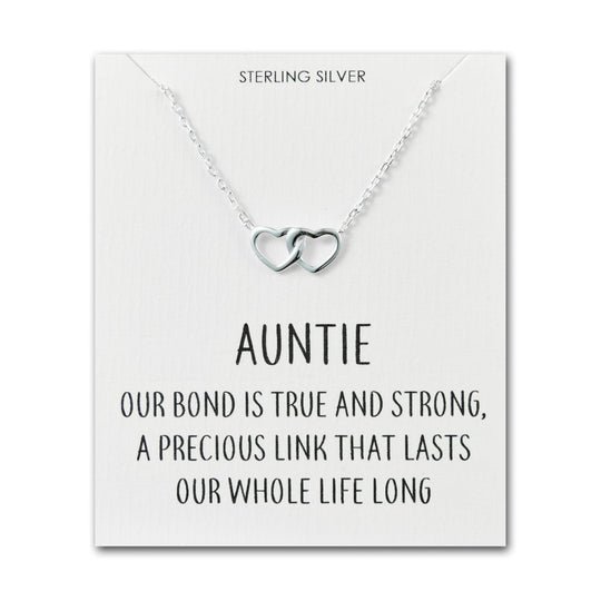 Sterling Silver Auntie Quote Heart Link Necklace - Philip Jones Jewellery