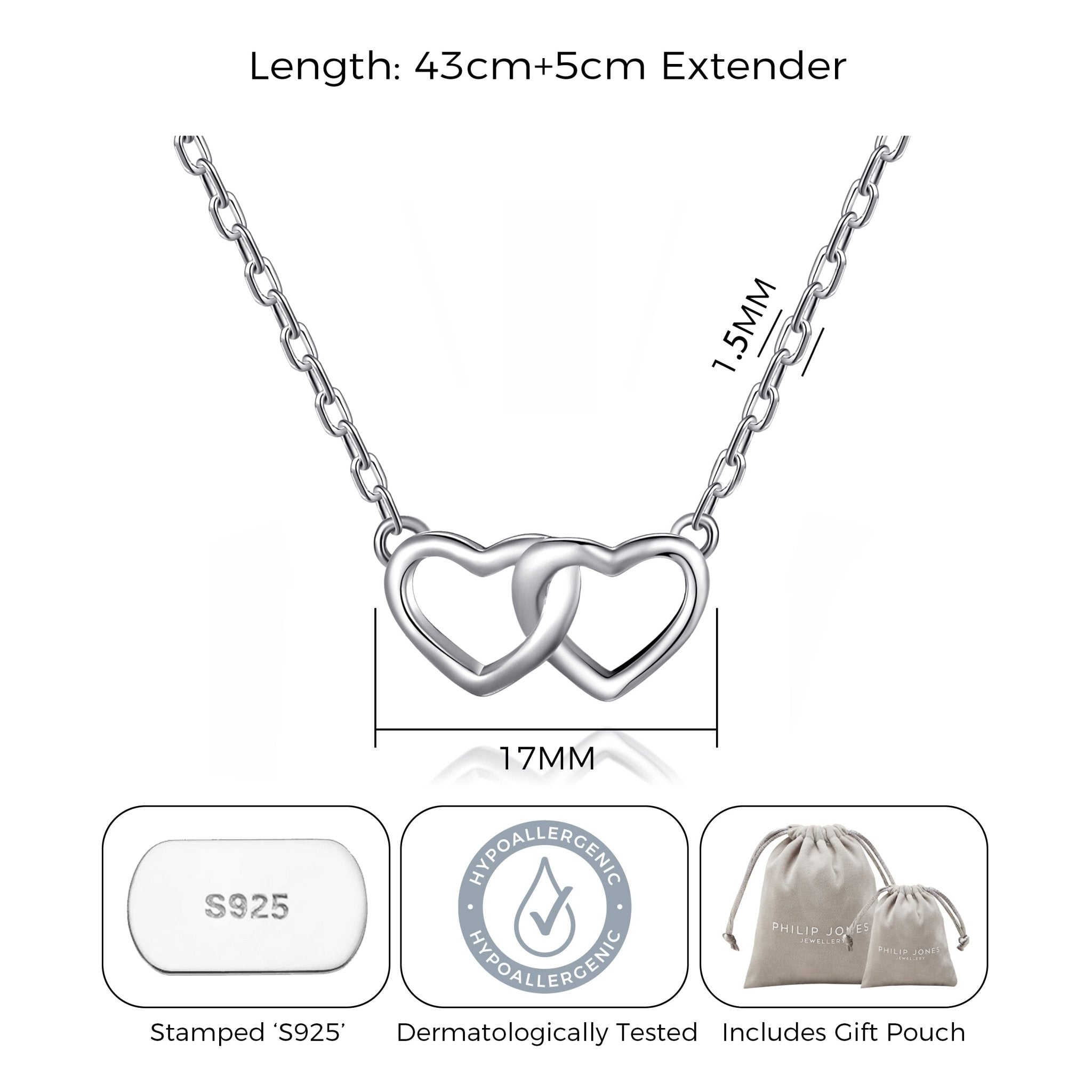 Sterling Silver Auntie Quote Heart Link Necklace - Philip Jones Jewellery