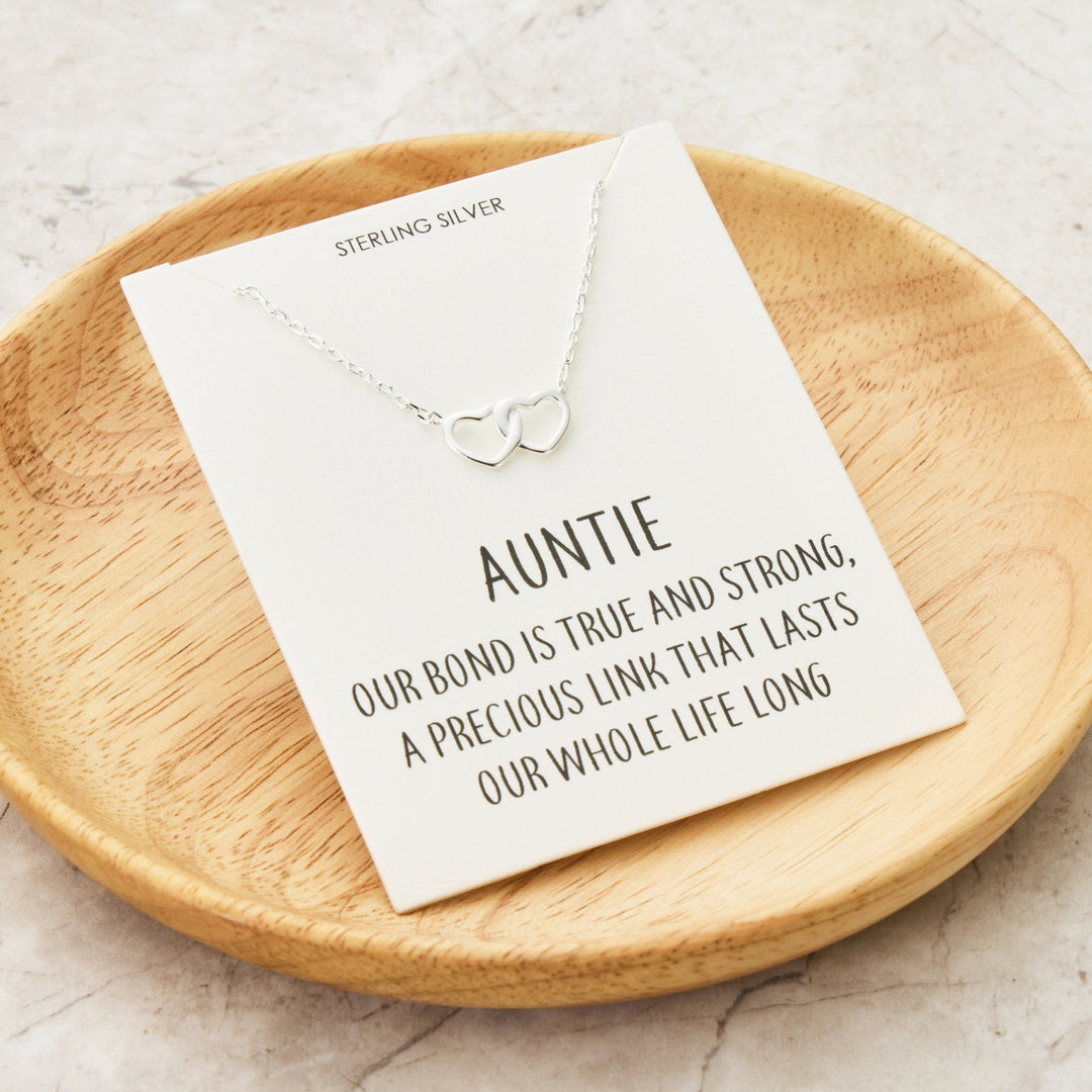 Sterling Silver Auntie Quote Heart Link Necklace - Philip Jones Jewellery