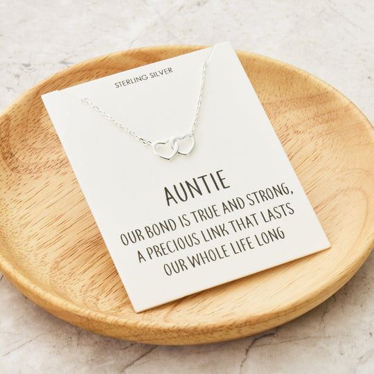 Sterling Silver Auntie Quote Heart Link Necklace - Philip Jones Jewellery