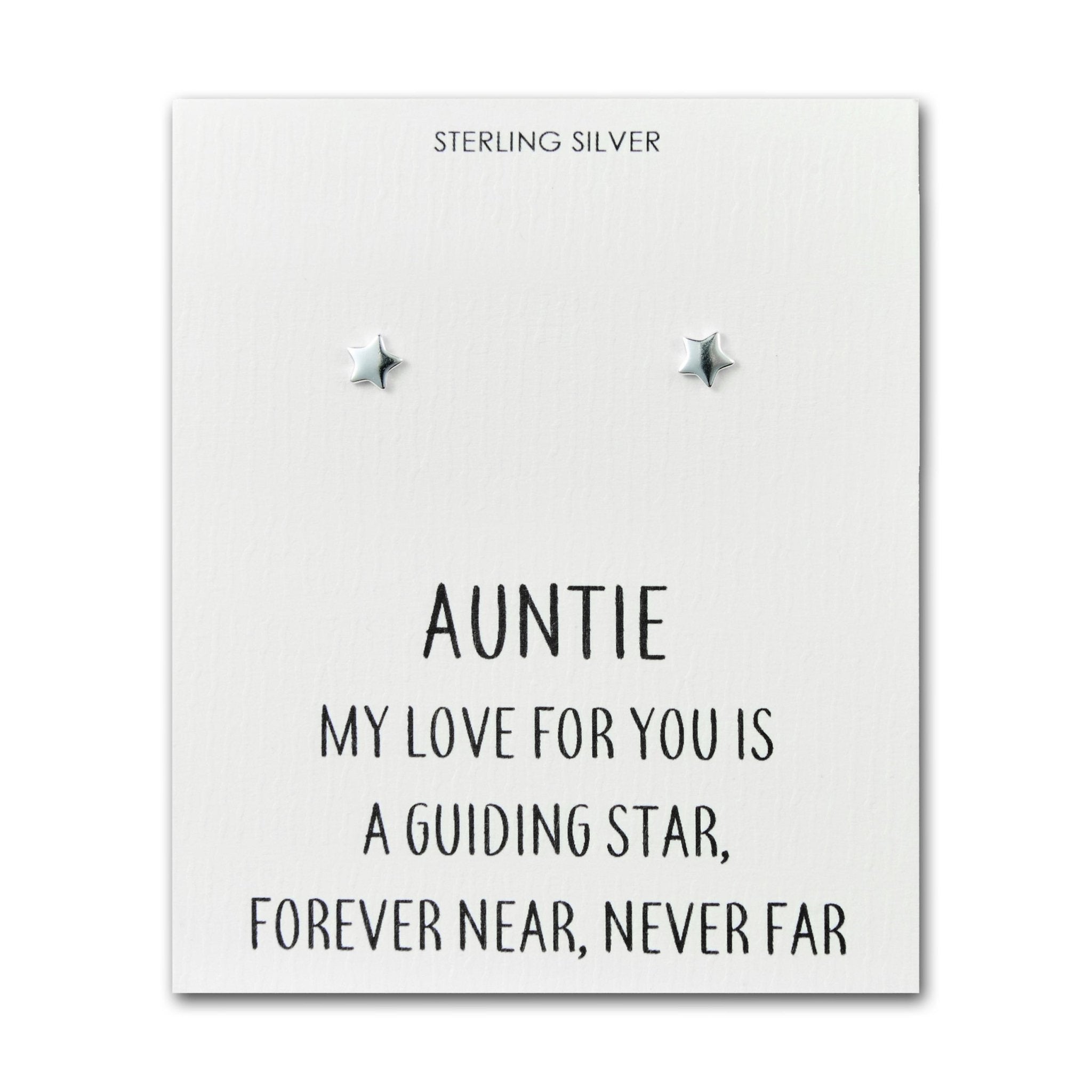 Sterling Silver Auntie Quote Star Earrings - Philip Jones Jewellery