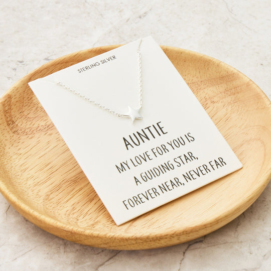 Sterling Silver Auntie Quote Star Necklace - Philip Jones Jewellery