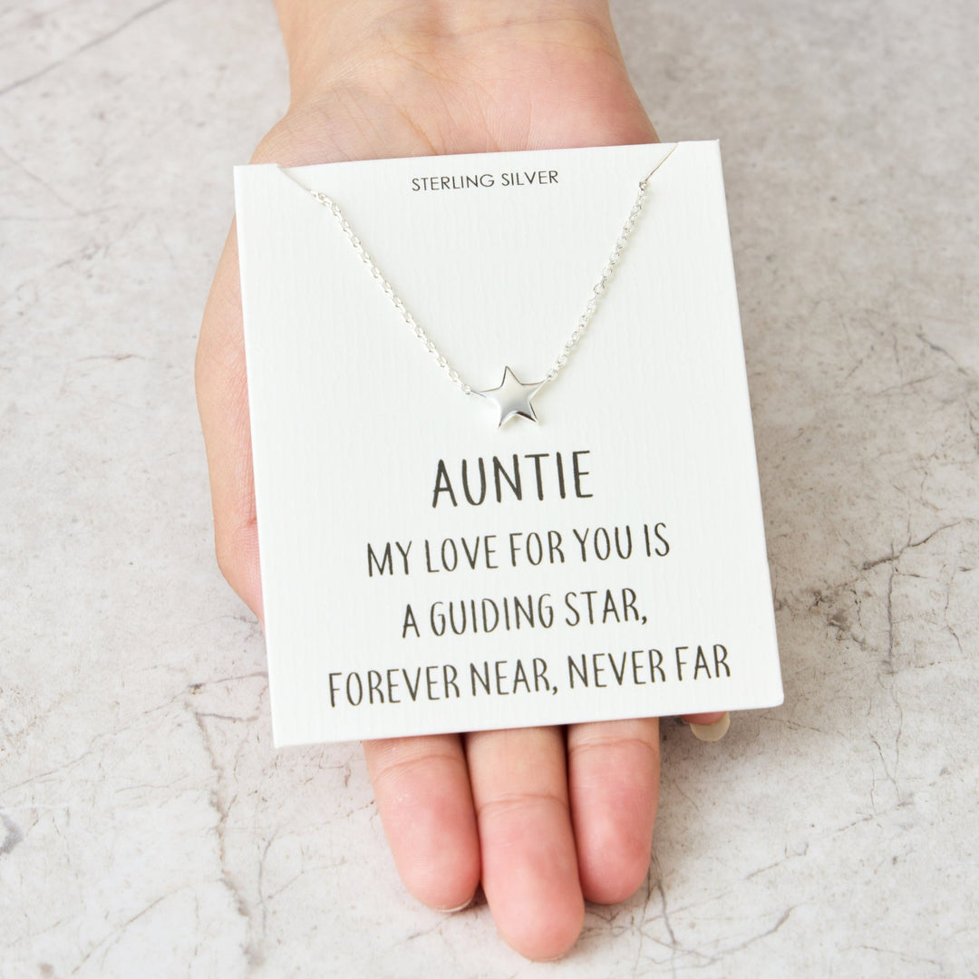 Sterling Silver Auntie Quote Star Necklace - Philip Jones Jewellery