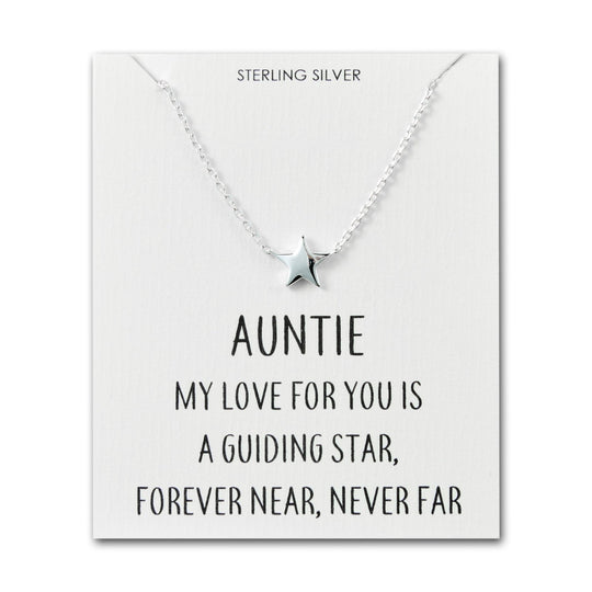 Sterling Silver Auntie Quote Star Necklace - Philip Jones Jewellery