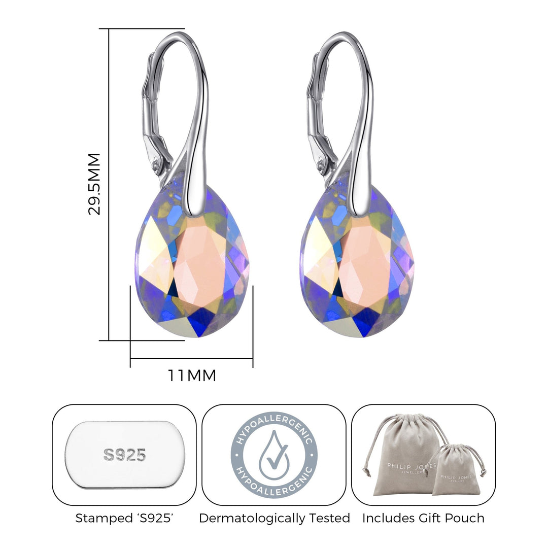 Sterling Silver Aurora Borealis Drop Earrings Created with Zircondia® Crystals - Philip Jones Jewellery