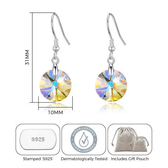 Sterling Silver Aurora Borealis Earrings Created with Zircondia® Crystals - Philip Jones Jewellery