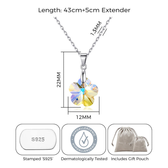 Sterling Silver Aurora Borealis Flower Necklace Created with Zircondia® Crystals - Philip Jones Jewellery
