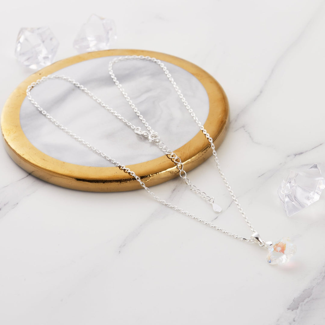 Sterling Silver Aurora Borealis Flower Necklace Created with Zircondia® Crystals - Philip Jones Jewellery