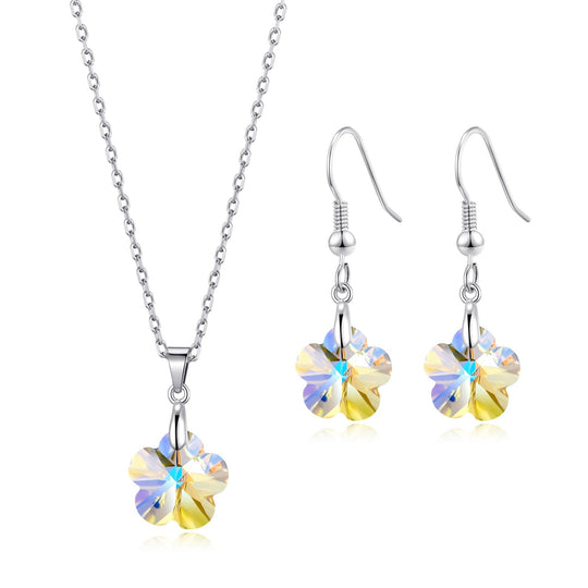 Sterling Silver Aurora Borealis Flower Set Created with Zircondia® Crystals - Philip Jones Jewellery