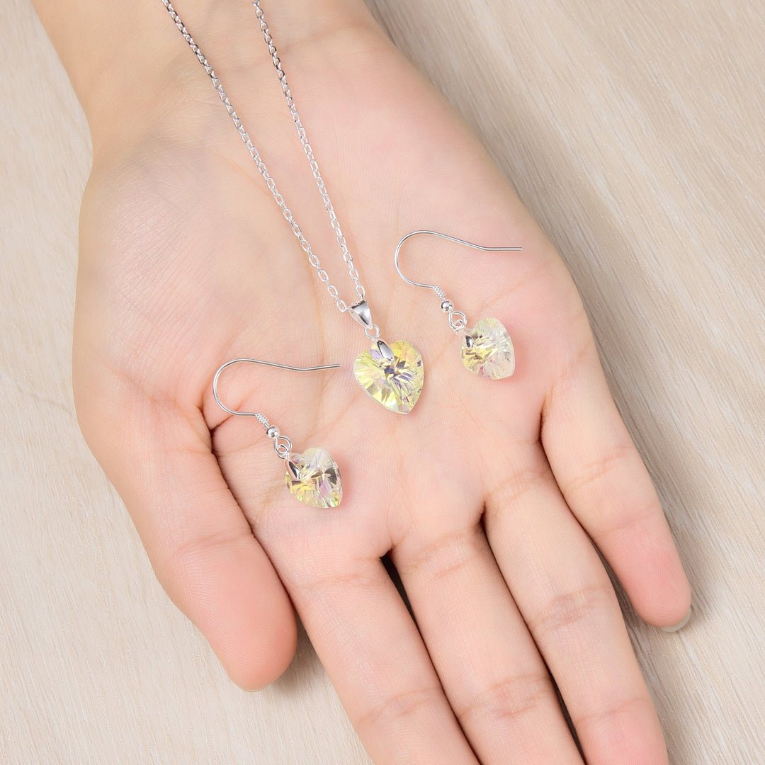 Sterling Silver Aurora Borealis Heart Set Created with Zircondia® Crystals - Philip Jones Jewellery
