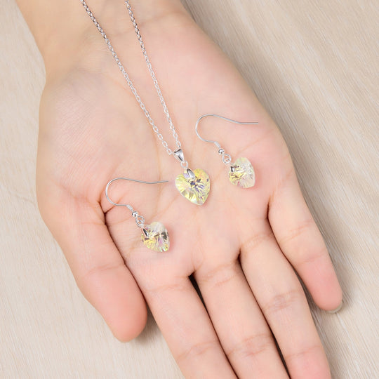 Sterling Silver Aurora Borealis Heart Set Created with Zircondia® Crystals - Philip Jones Jewellery