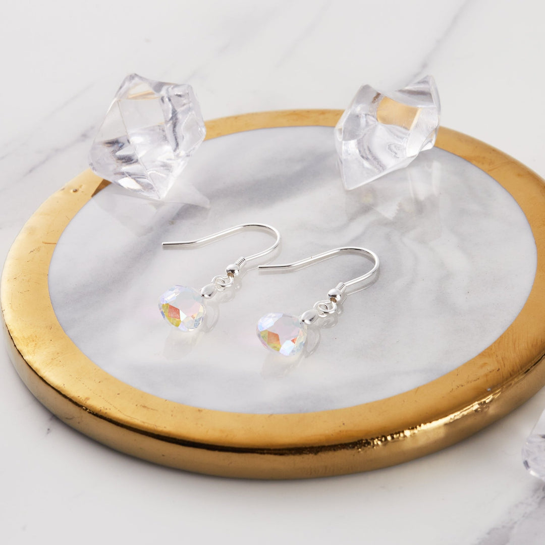 Sterling Silver Aurora Borealis Pear Earrings Created with Zircondia® Crystals - Philip Jones Jewellery