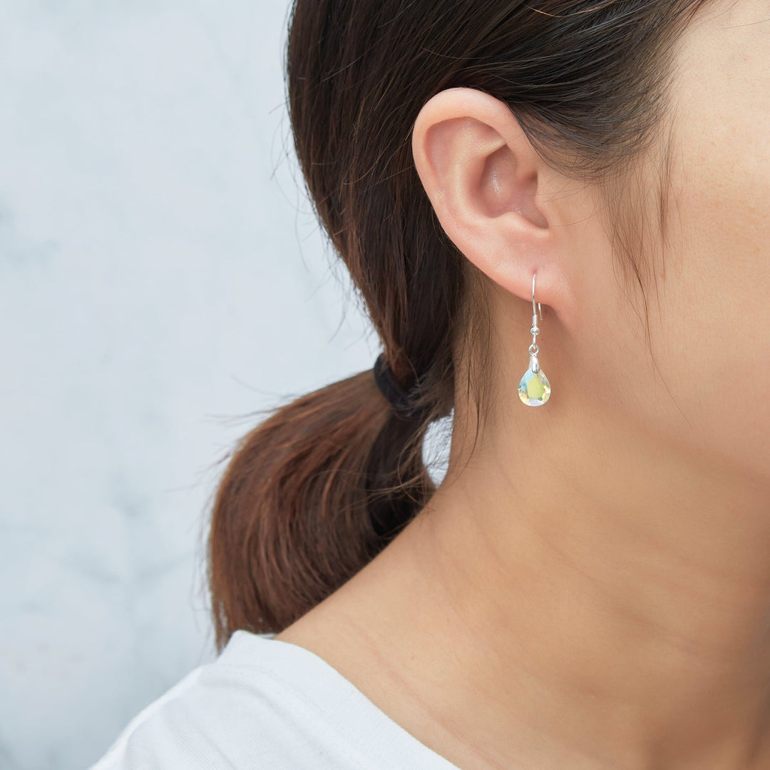 Sterling Silver Aurora Borealis Pear Earrings Created with Zircondia® Crystals - Philip Jones Jewellery