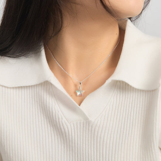 Sterling Silver Aurora Borealis Star Necklace Created with Zircondia® Crystals - Philip Jones Jewellery