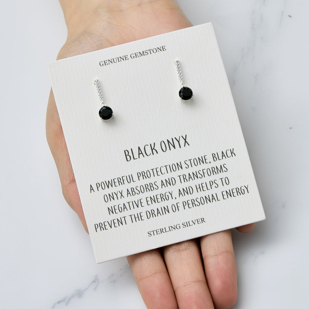Sterling Silver Black Onyx Gemstone Drop Earrings with Quote Card - Philip Jones Jewellery