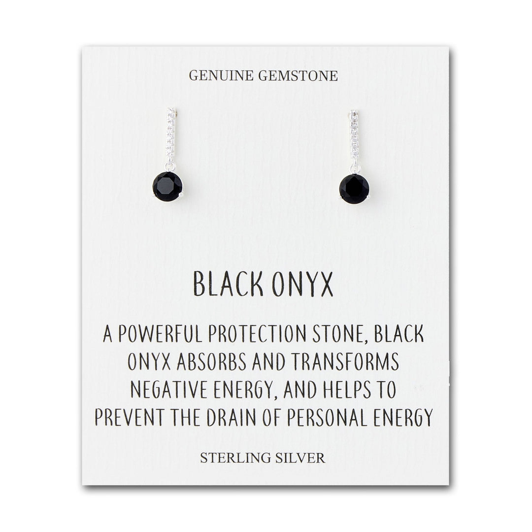 Sterling Silver Black Onyx Gemstone Drop Earrings with Quote Card - Philip Jones Jewellery