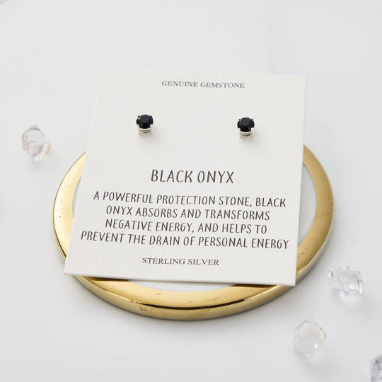 Sterling Silver Black Onyx Gemstone Earrings with Quote Card - Philip Jones Jewellery