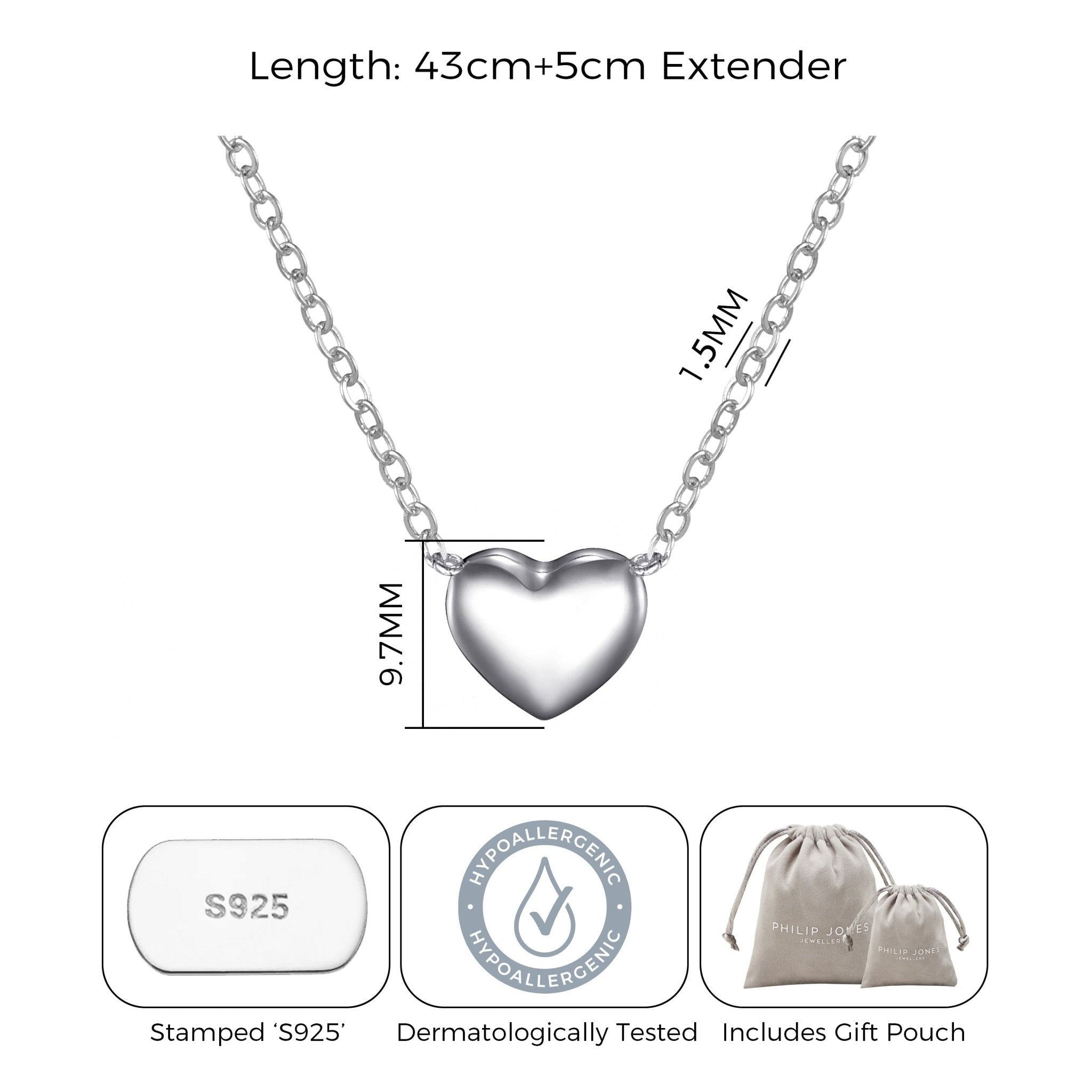 Sterling Silver Bottom of my Heart Necklace - Philip Jones Jewellery