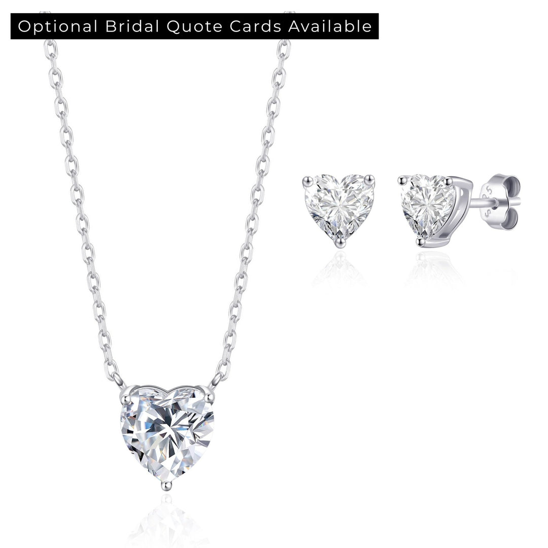 Sterling Silver Bridal Heart Solitaire Set Created with Zircondia® Crystals - Philip Jones Jewellery