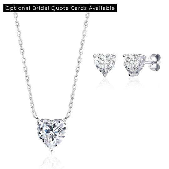 Sterling Silver Bridal Heart Solitaire Set Created with Zircondia® Crystals - Philip Jones Jewellery
