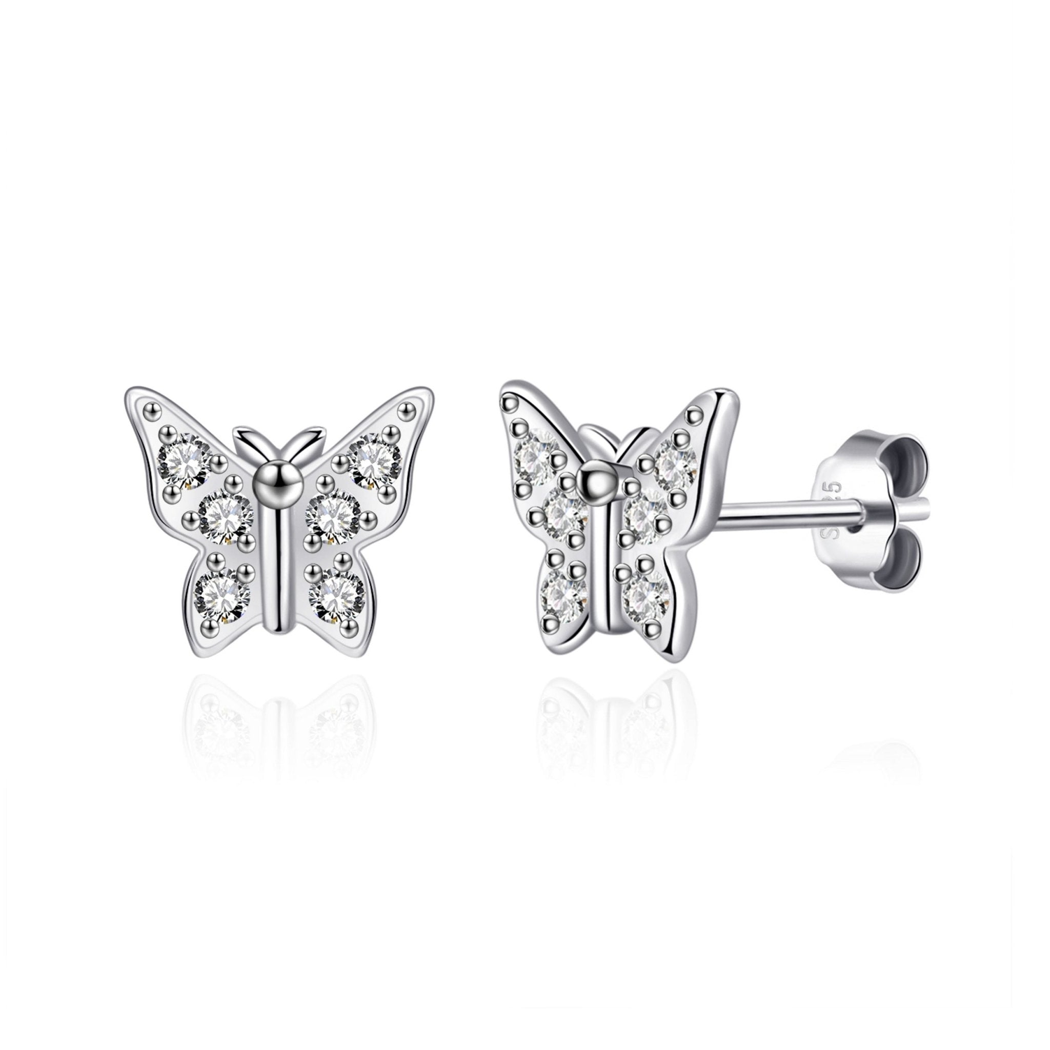 Sterling Silver Butterfly Earrings Created with Zircondia® Crystals - Philip Jones Jewellery