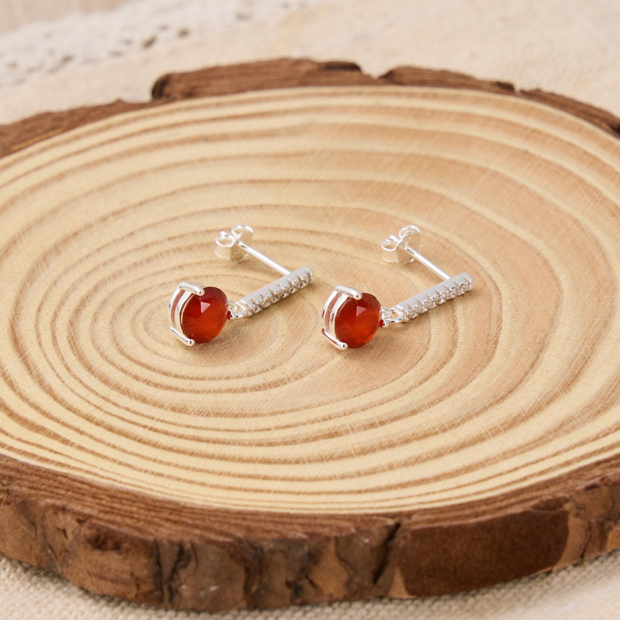 Sterling Silver Carnelian Gemstone Drop Earrings - Philip Jones Jewellery