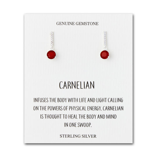 Sterling Silver Carnelian Gemstone Drop Earrings with Quote Card - Philip Jones Jewellery