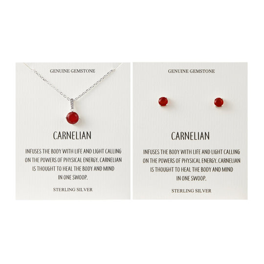 Sterling Silver Carnelian Gemstone Set with Quote Card - Philip Jones Jewellery