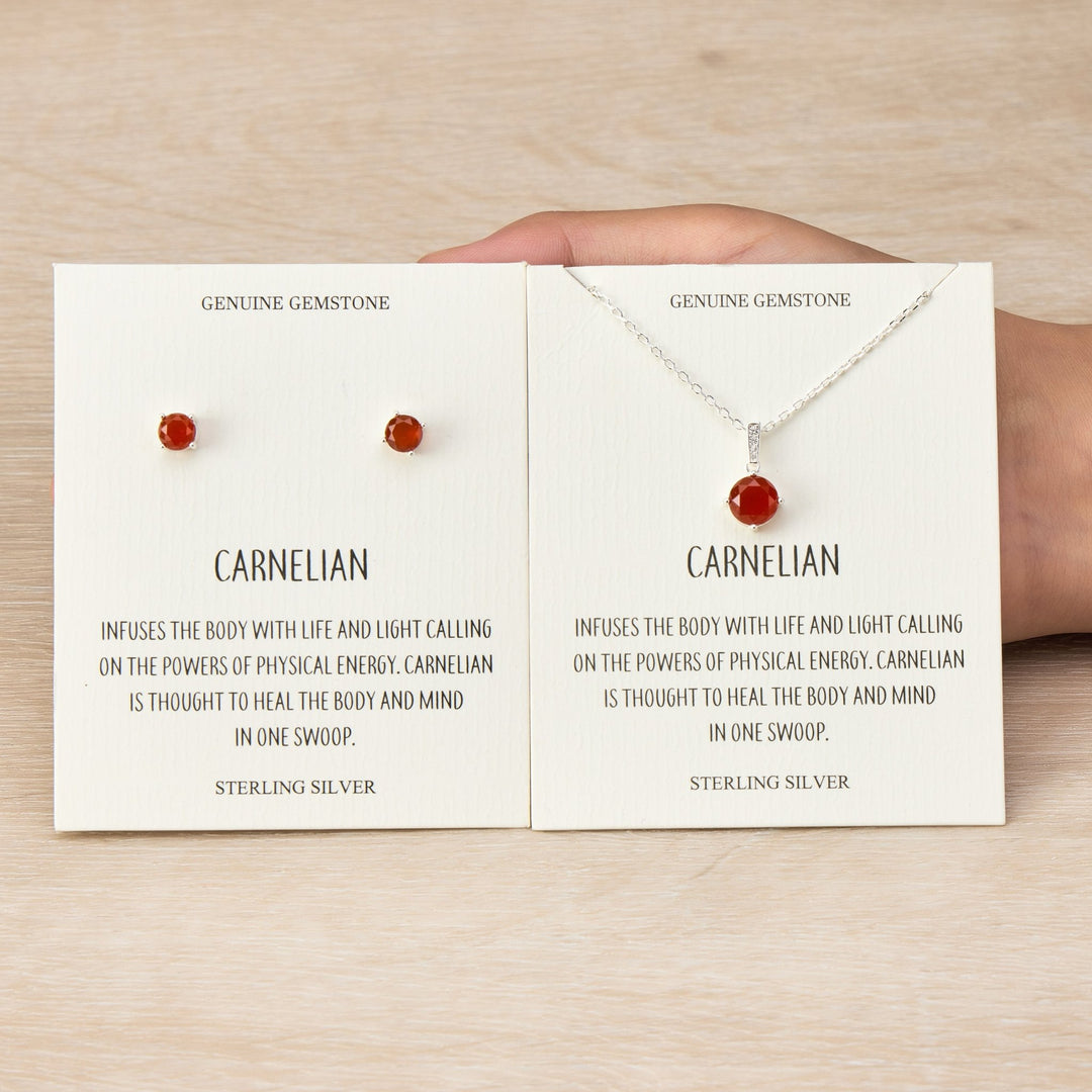 Sterling Silver Carnelian Gemstone Set with Quote Card - Philip Jones Jewellery