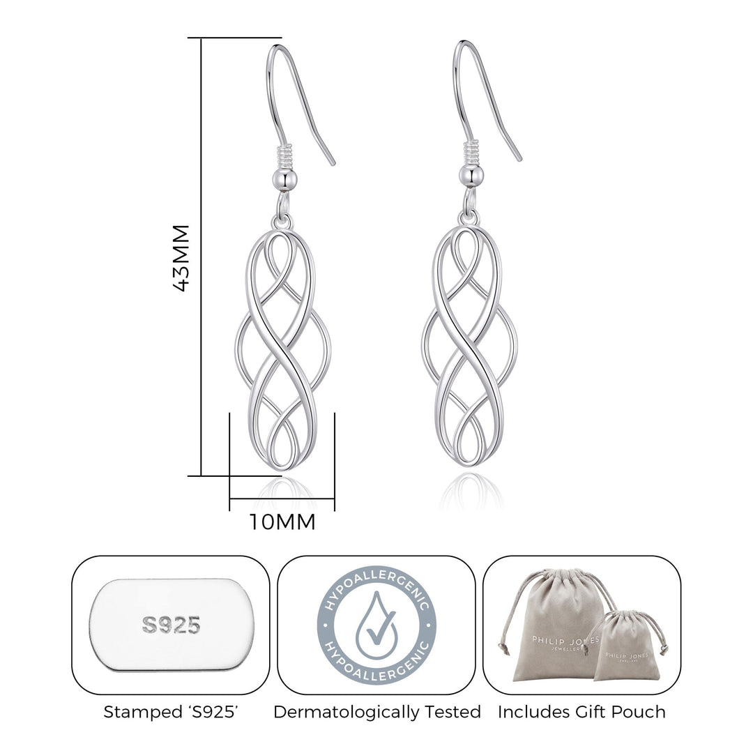 Sterling Silver Celtic Drop Earrings - Philip Jones Jewellery
