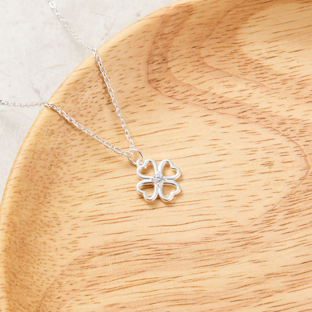 Sterling Silver Clover Necklace Created with Zircondia® Crystals - Philip Jones Jewellery