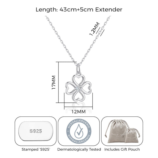 Sterling Silver Clover Necklace Created with Zircondia® Crystals - Philip Jones Jewellery