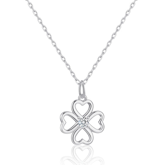 Sterling Silver Clover Necklace Created with Zircondia® Crystals - Philip Jones Jewellery