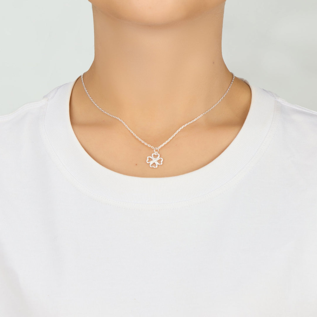 Sterling Silver Clover Necklace Created with Zircondia® Crystals - Philip Jones Jewellery