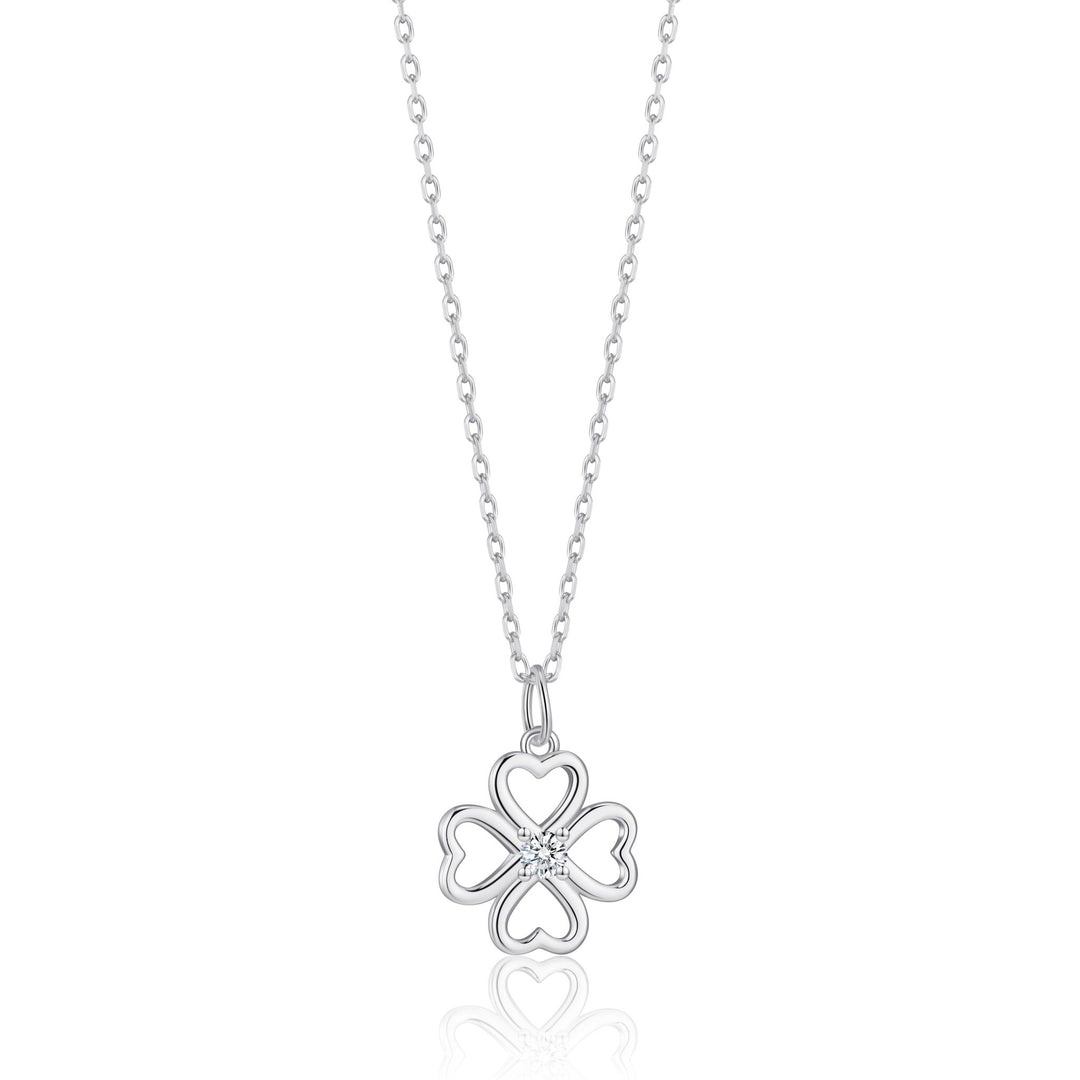 Sterling Silver Clover Necklace Created with Zircondia® Crystals - Philip Jones Jewellery