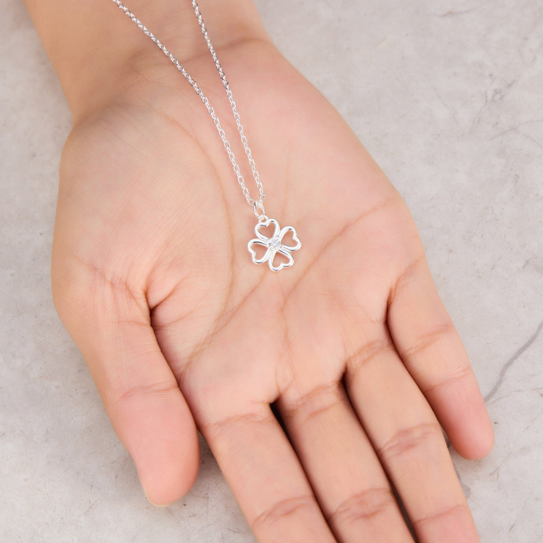 Sterling Silver Clover Necklace Created with Zircondia® Crystals - Philip Jones Jewellery