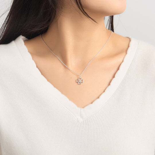 Sterling Silver Clover Necklace Created with Zircondia® Crystals - Philip Jones Jewellery