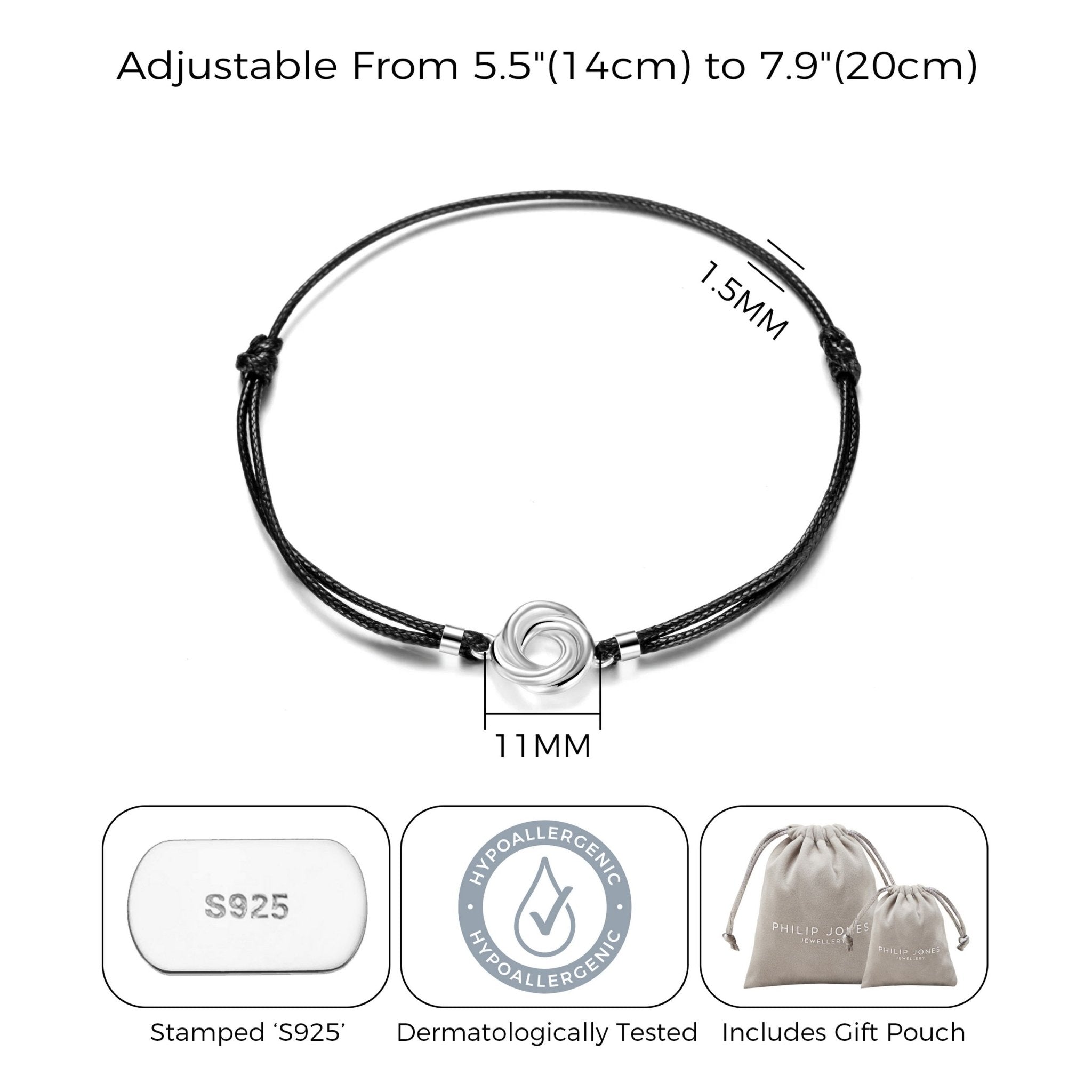 Sterling Silver Corded Knot Bracelet - Philip Jones Jewellery