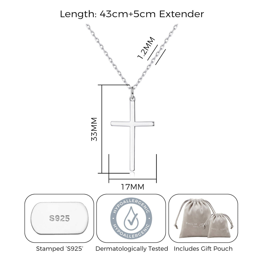Sterling Silver Cross Pendant Necklace - Philip Jones Jewellery