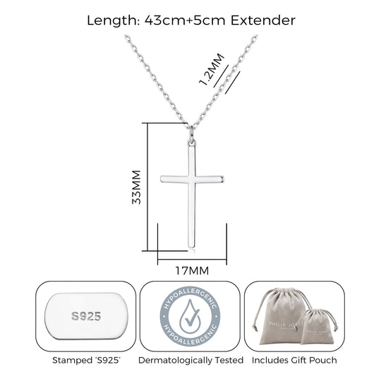 Sterling Silver Cross Pendant Necklace - Philip Jones Jewellery