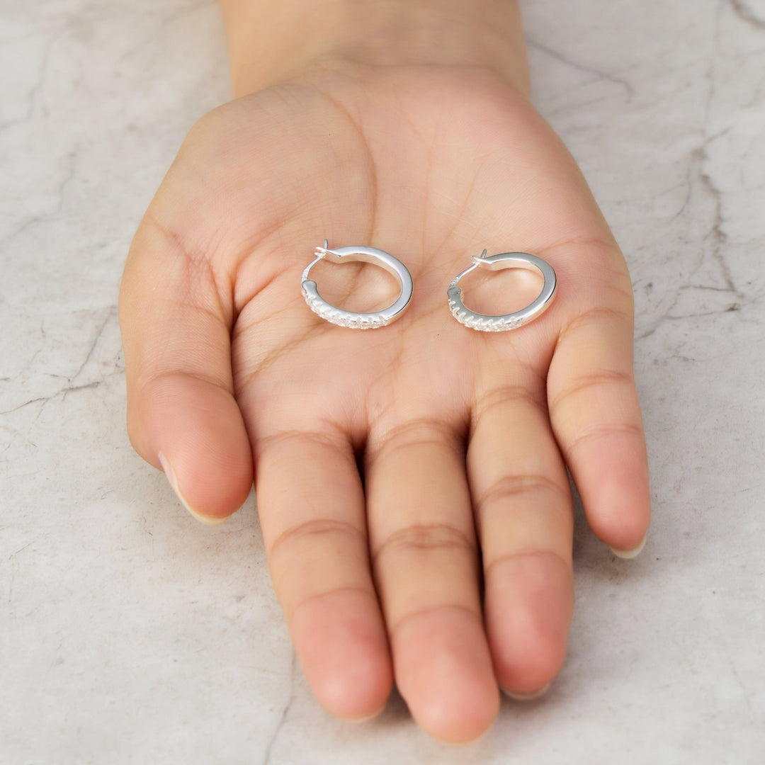 Sterling Silver Crystal Hoop Earrings Created with Zircondia® Crystals - Philip Jones Jewellery