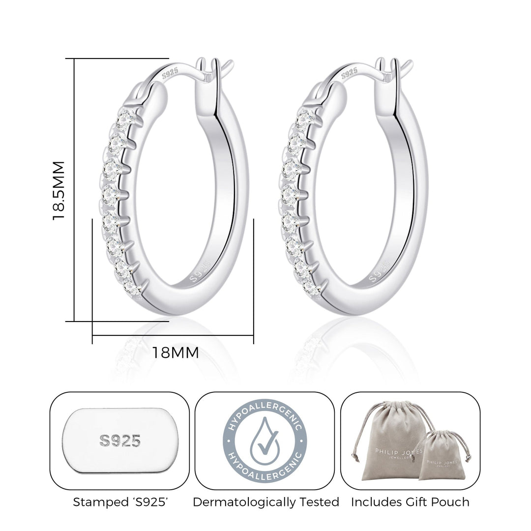 Sterling Silver Crystal Hoop Earrings Created with Zircondia® Crystals - Philip Jones Jewellery