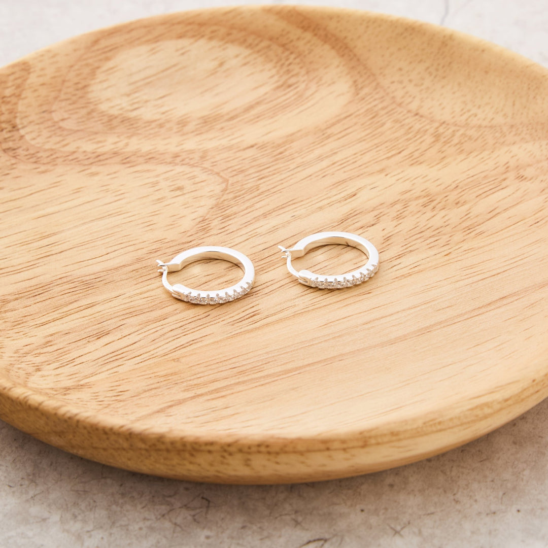 Sterling Silver Crystal Hoop Earrings Created with Zircondia® Crystals - Philip Jones Jewellery