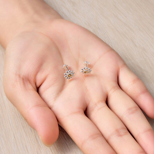 Sterling Silver Daisy Earrings Created with Zircondia® Crystals - Philip Jones Jewellery