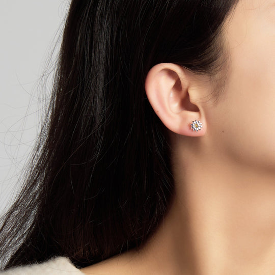 Sterling Silver Daisy Earrings Created with Zircondia® Crystals - Philip Jones Jewellery