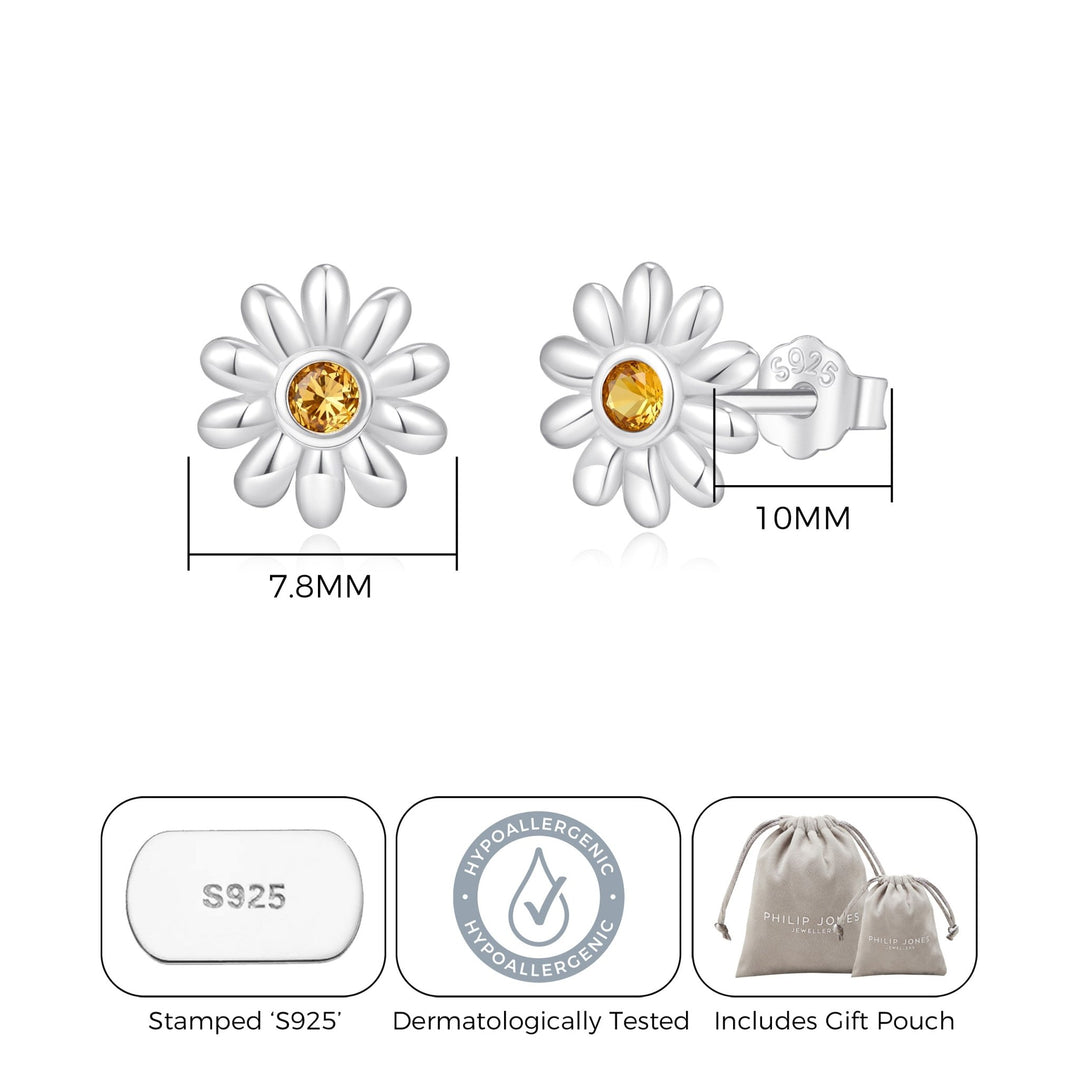 Sterling Silver Daisy Earrings Created with Zircondia® Crystals - Philip Jones Jewellery