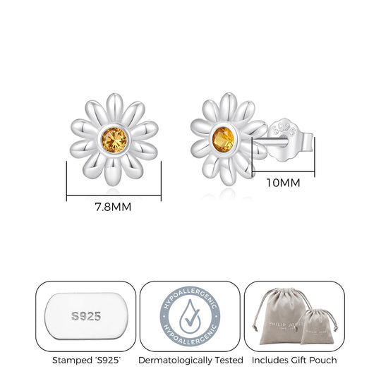 Sterling Silver Daisy Earrings Created with Zircondia® Crystals - Philip Jones Jewellery