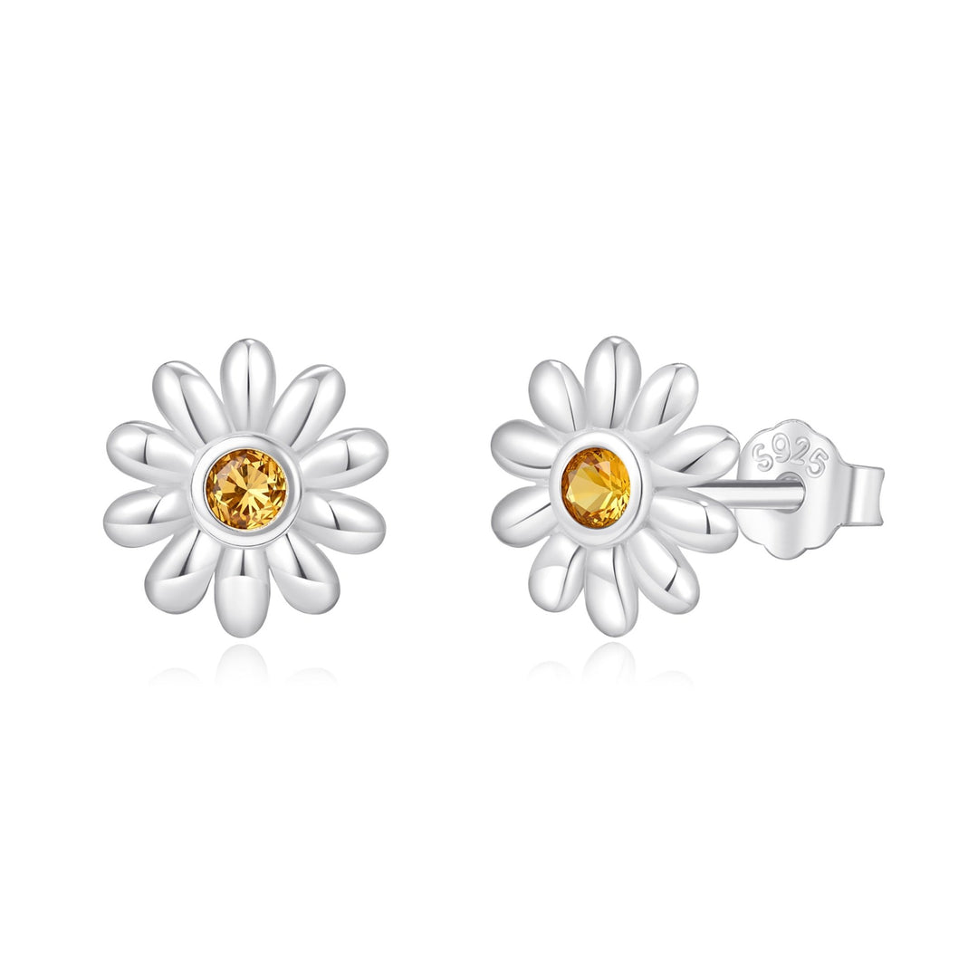 Sterling Silver Daisy Earrings Created with Zircondia® Crystals - Philip Jones Jewellery