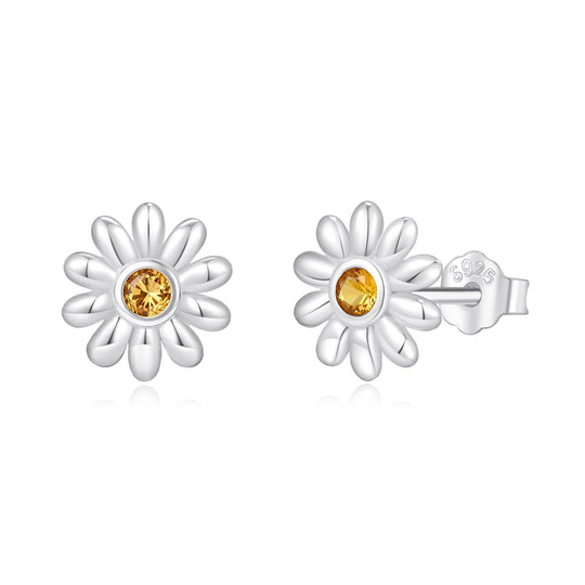 Sterling Silver Daisy Earrings Created with Zircondia® Crystals - Philip Jones Jewellery